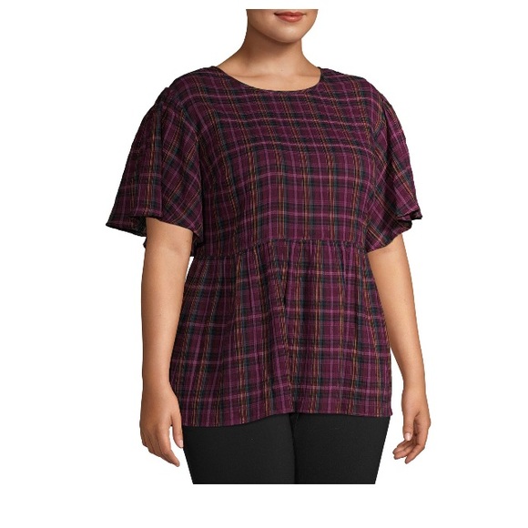 Women's Plus Doublecloth Flutter Sleeve Babydoll - Picture 3 of 4